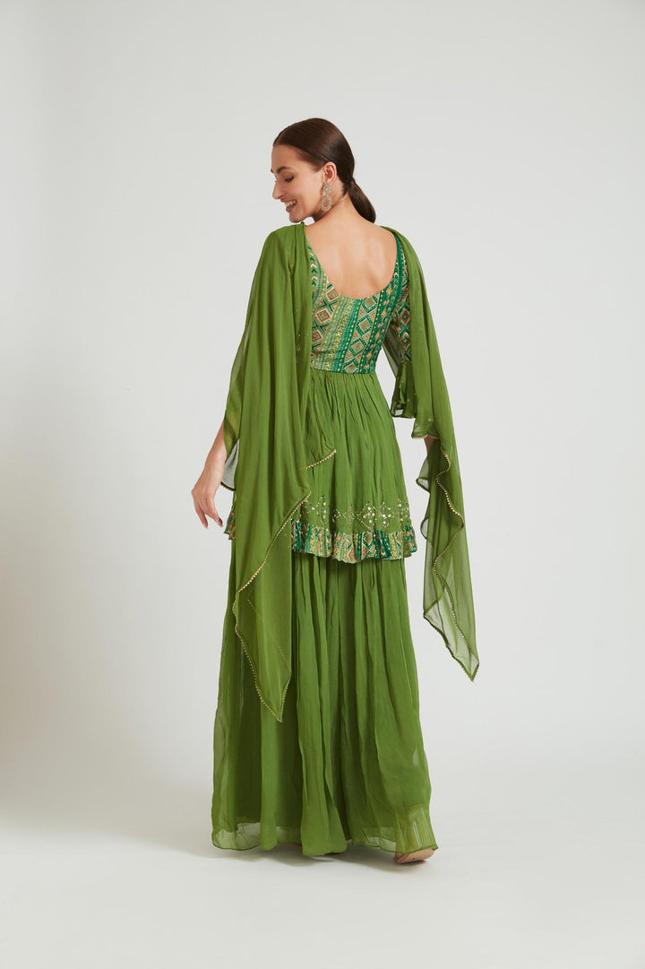 Neerus Green Georgette Printed Kurta Set - side view