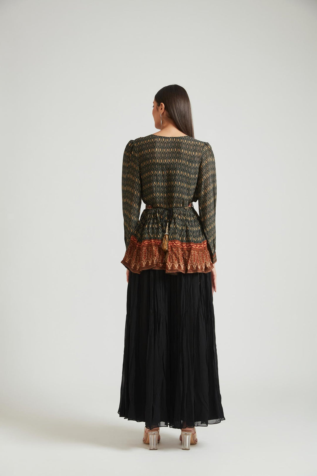 Neerus Black Silk Embroidered Kurta Set - side view