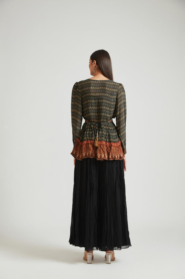 Neerus Black Silk Embroidered Kurta Set - side view
