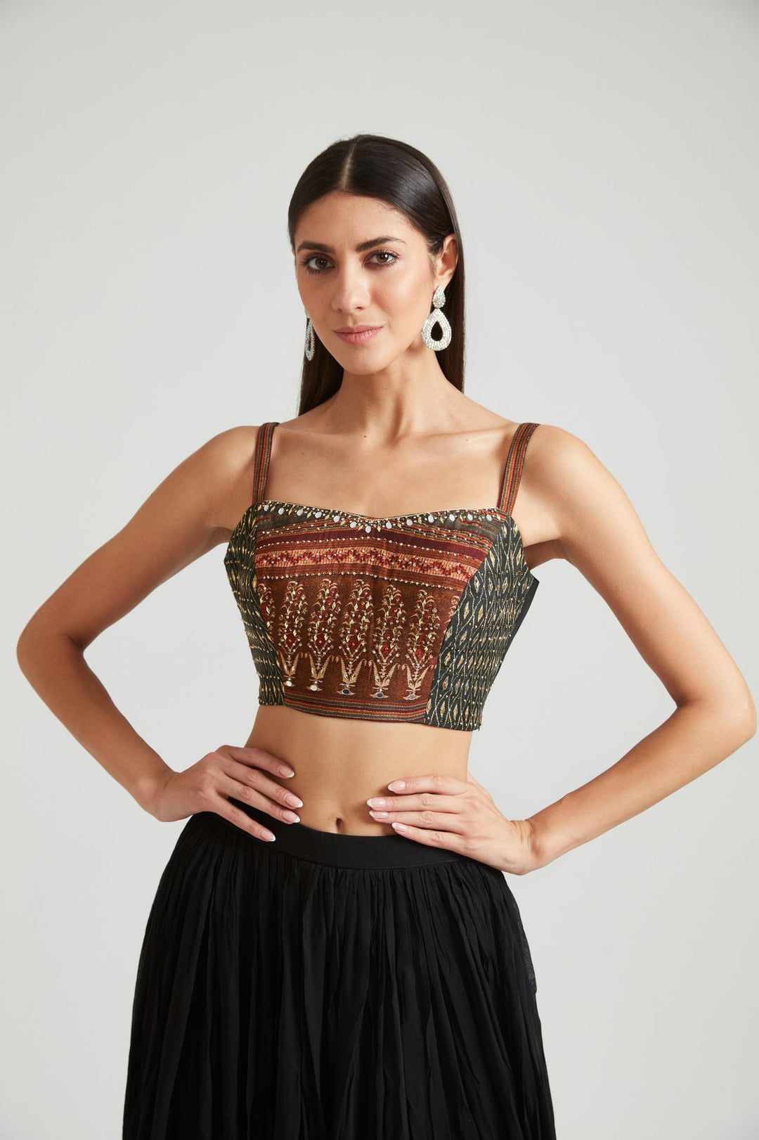 Neerus Black Silk Embroidered Kurta Set - detail view 1