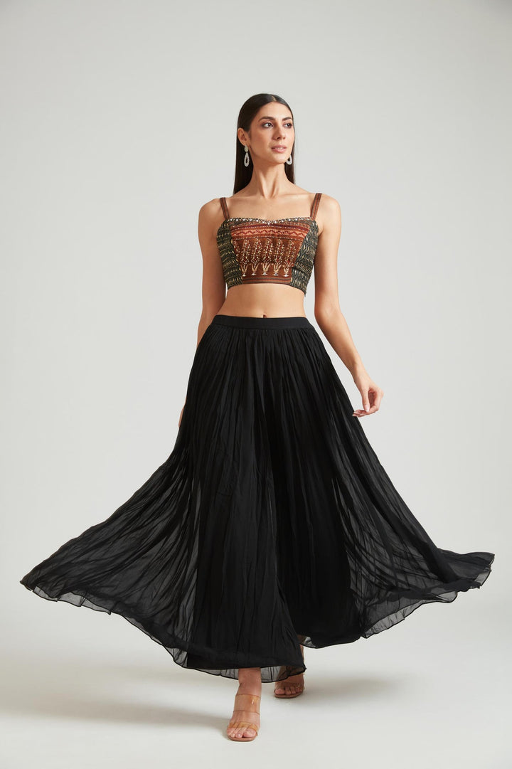 Neerus Black Silk Embroidered Kurta Set - detail view 3