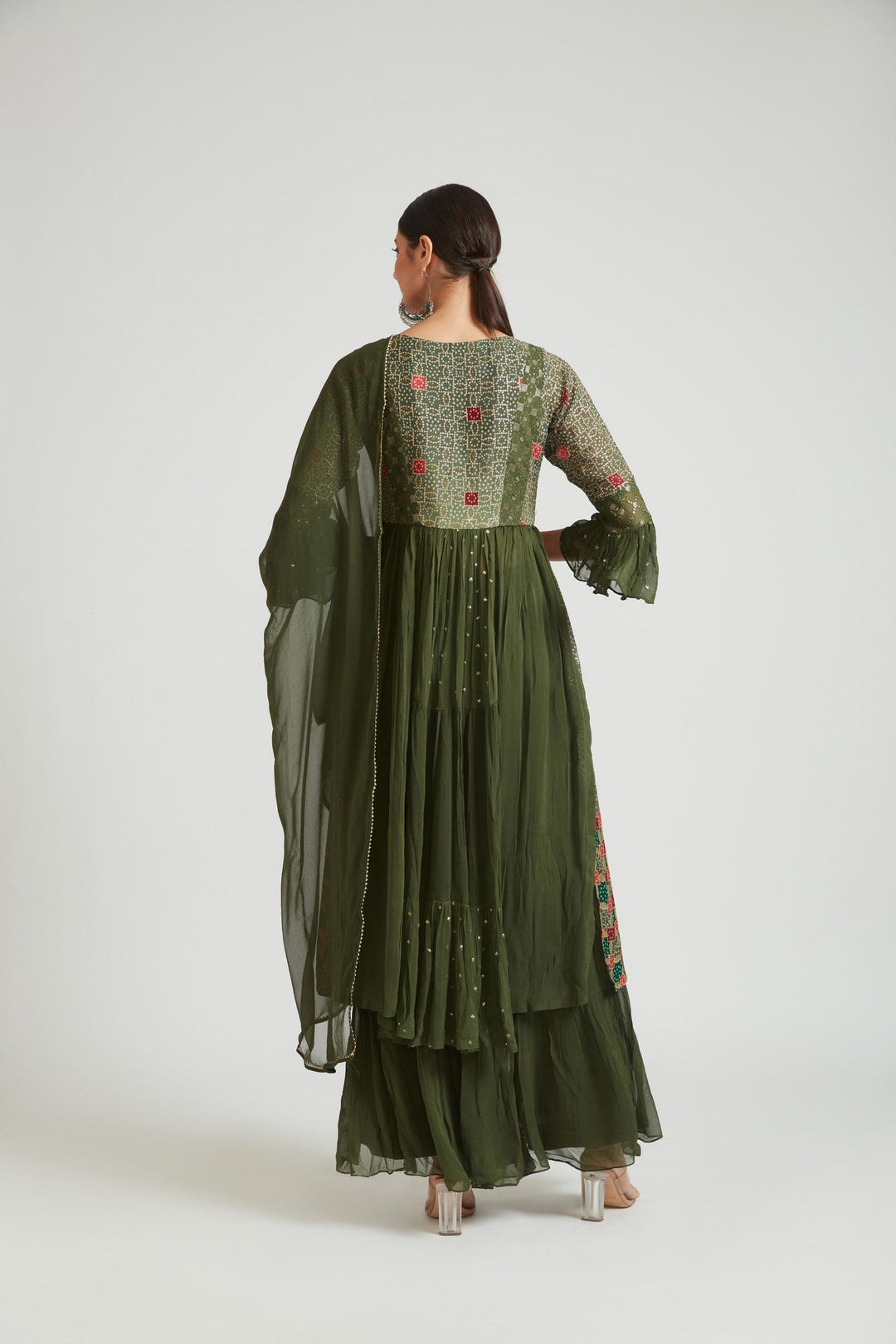 Neerus Green georgette embroidered suit set - detail view 1