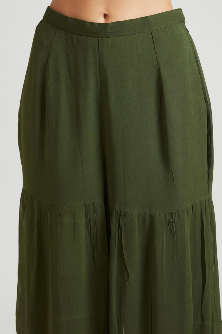 Neerus Green georgette embroidered suit set - detail view 2