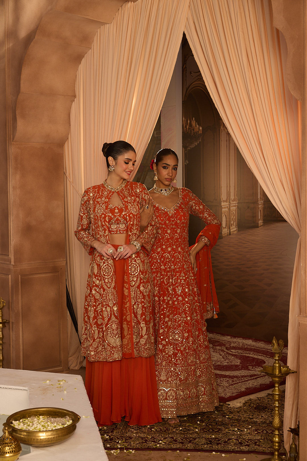 Neerus Orange georgette embroidered co-ord set - detail view 6