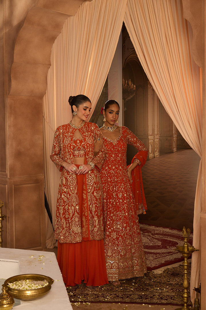 Neerus Orange georgette embroidered co-ord set - detail view 6