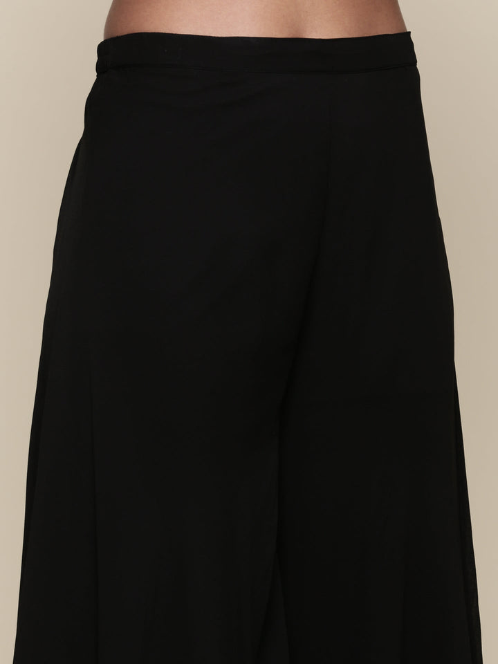 Neerus Black georgette embroidered co-ord set crop top jacket palazzo - detail view 3