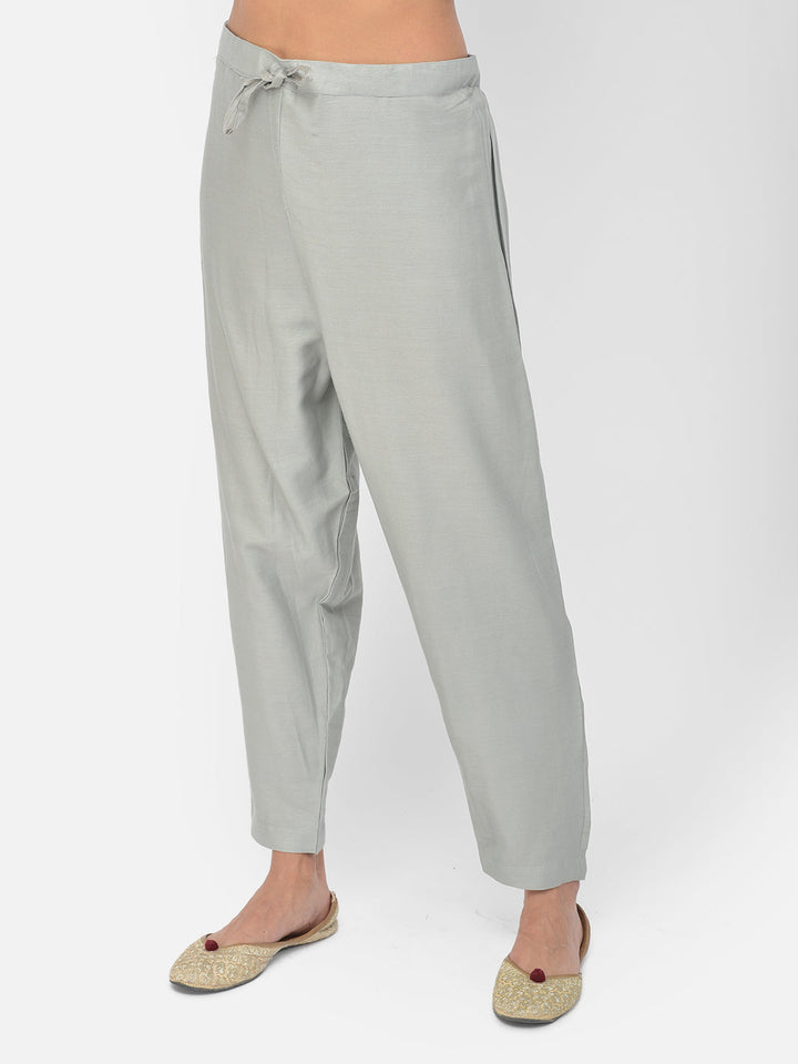 Neerus Grey Chanderi embellished kurta set - detail view 7