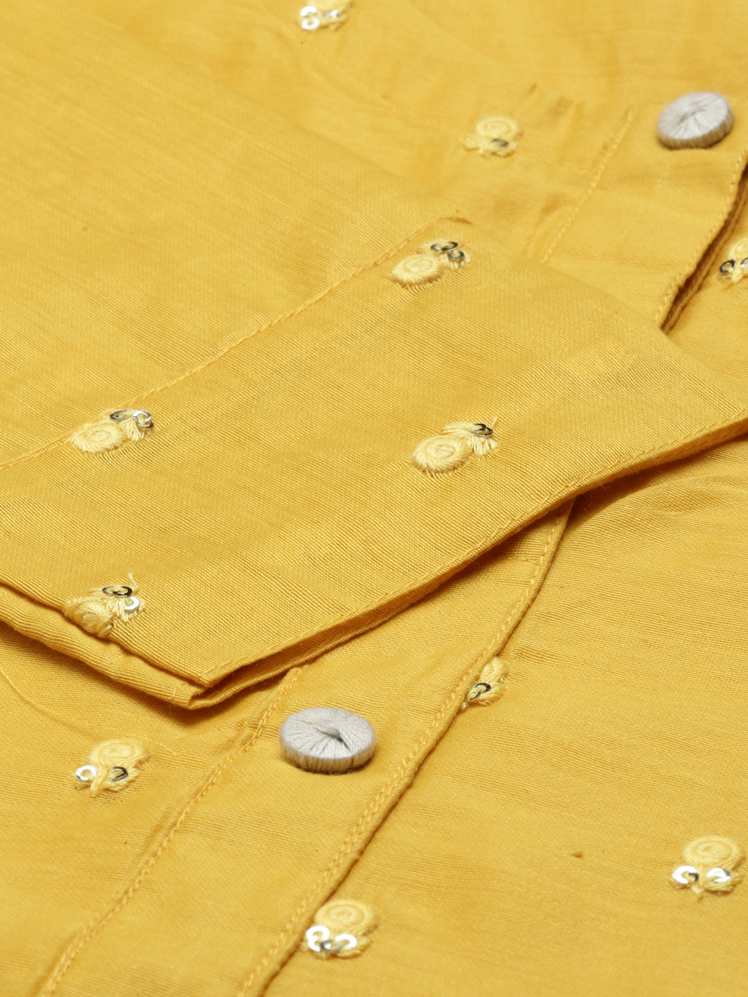 Neerus Yellow Chanderi printed kurta set - back view