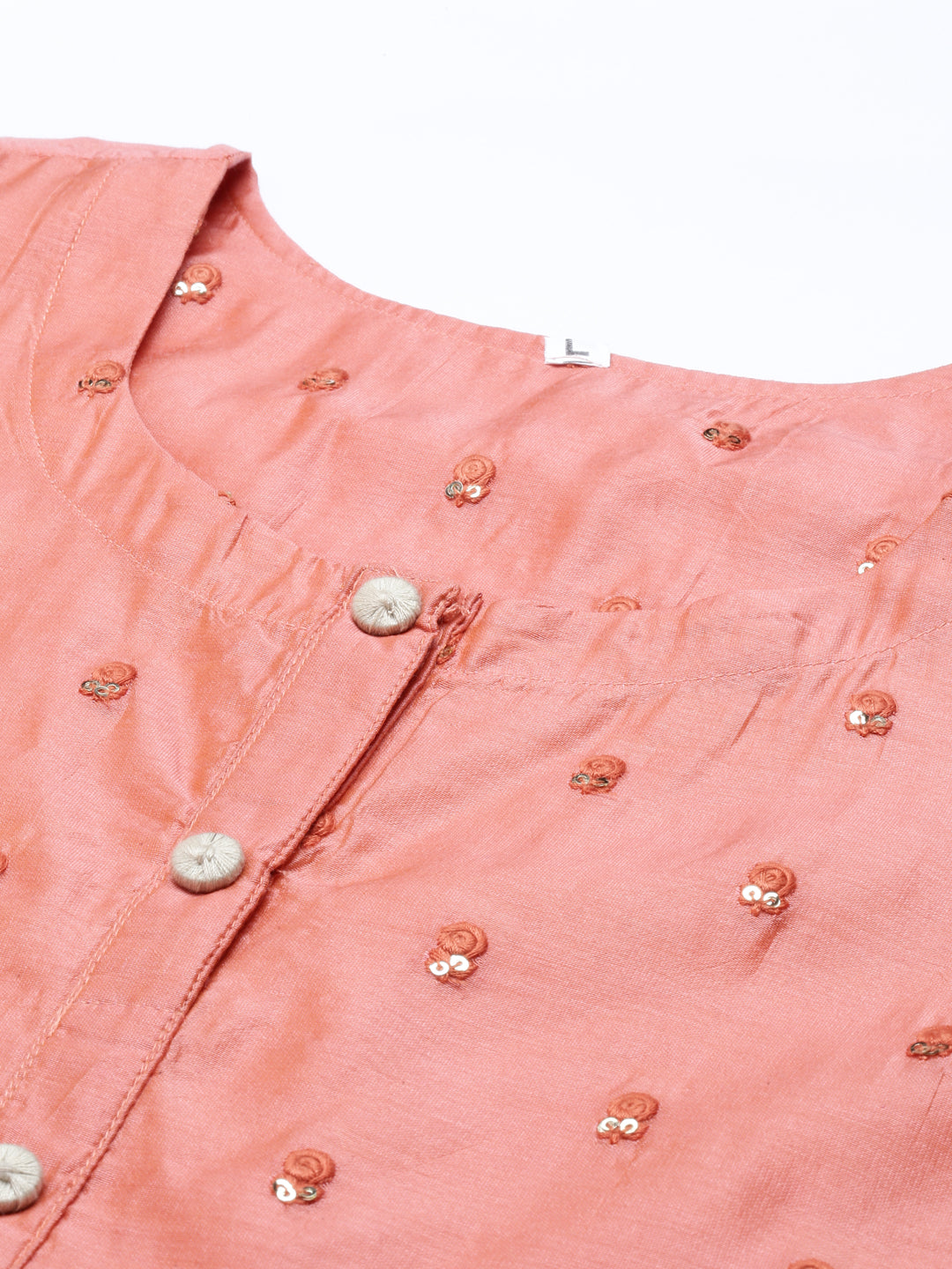 Neerus Red Chanderi printed kurta set - detail view 6