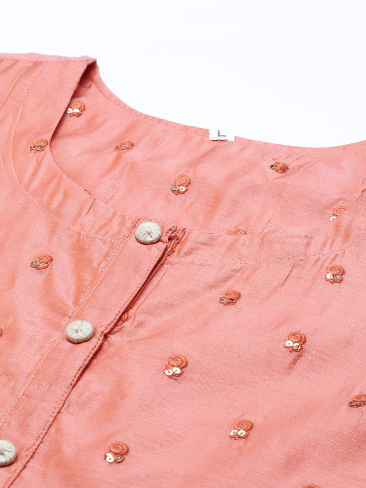 Neerus Red Chanderi printed kurta set - detail view 6