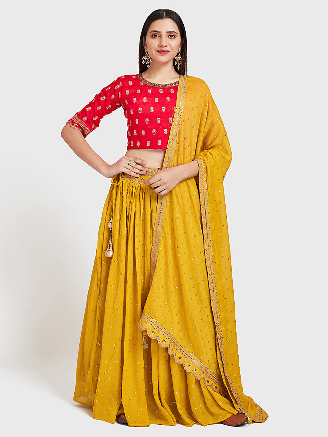 Neerus Yellow Georgette Embellished Lehenga Ghagra Set - detail view 3