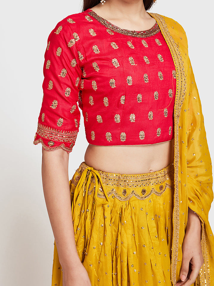 Neerus Yellow Georgette Embellished Lehenga Ghagra Set - side view
