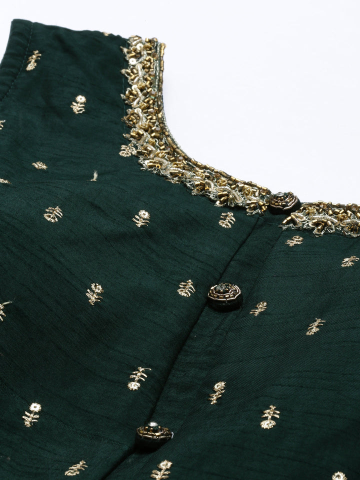 Neerus Green silk embroidered anarkali suit set - back view