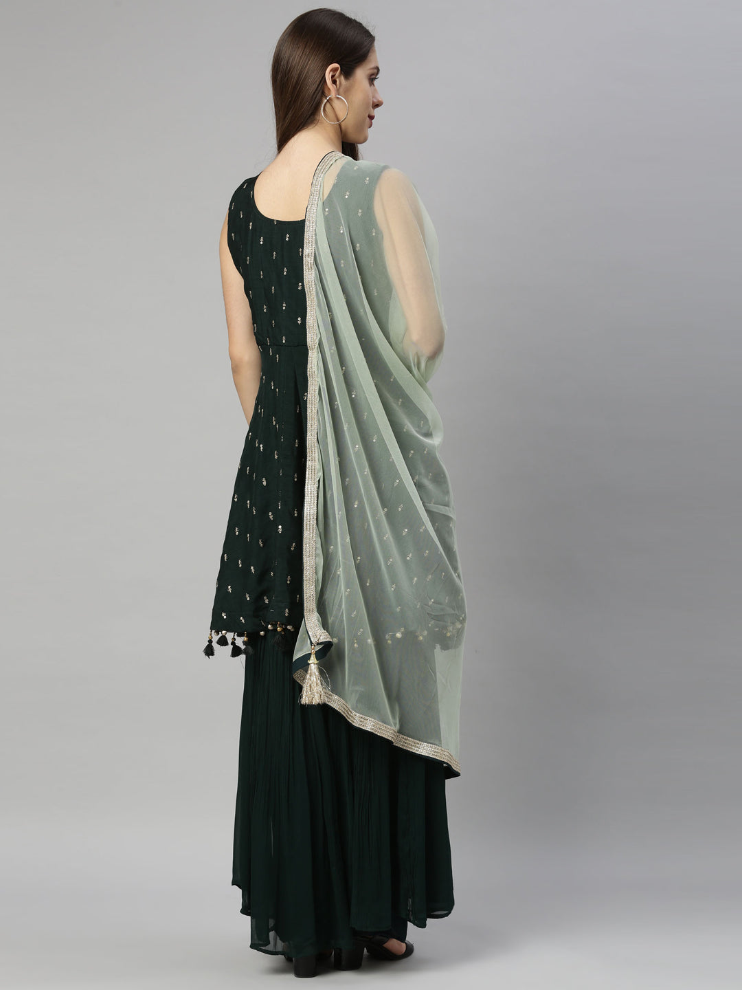 Neerus Green silk embroidered anarkali suit set - detail view 2