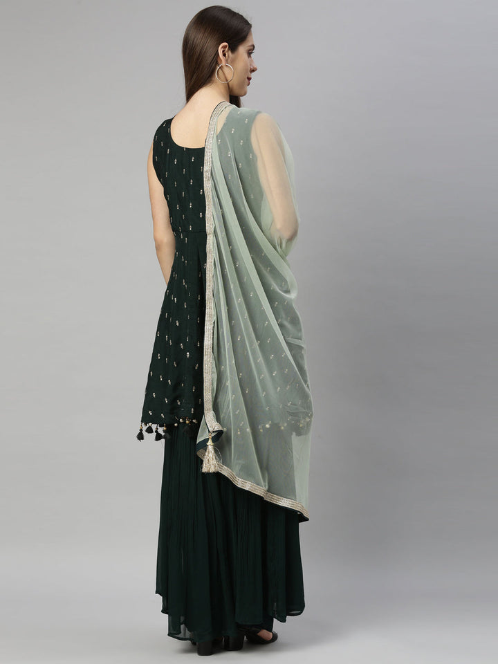 Neerus Green silk embroidered anarkali suit set - detail view 2