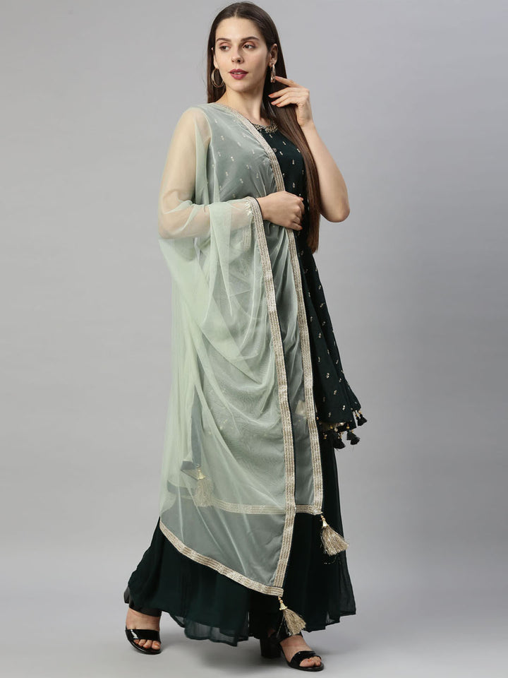 Neerus Green silk embroidered anarkali suit set - detail view 3
