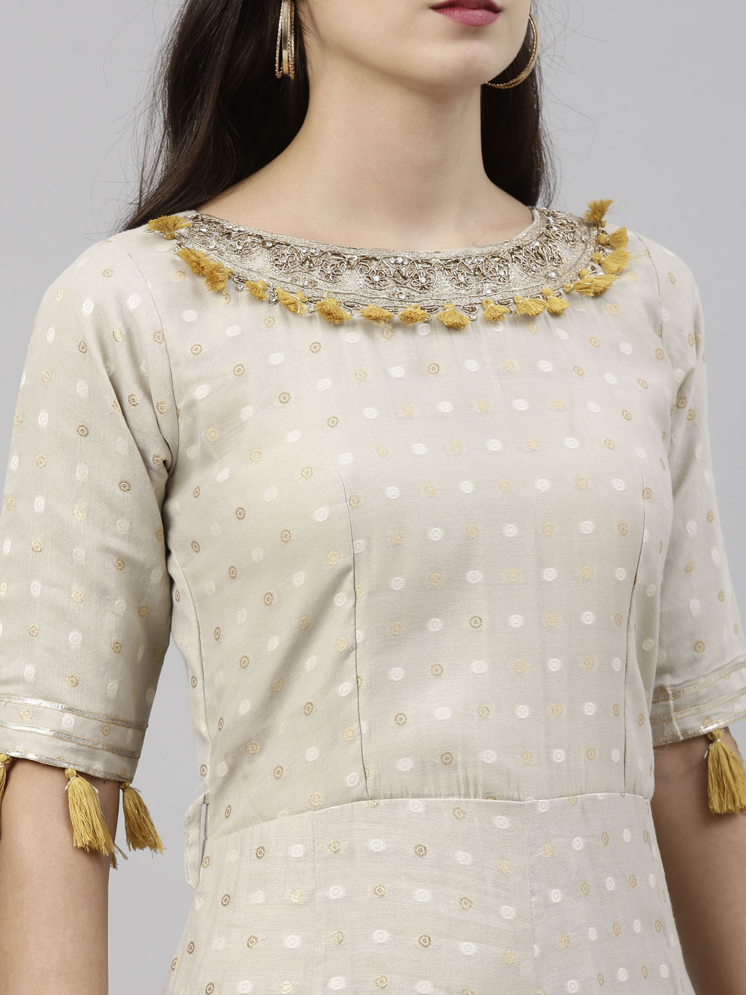 Neerus Grey Chanderi Anarkali suit set - side view