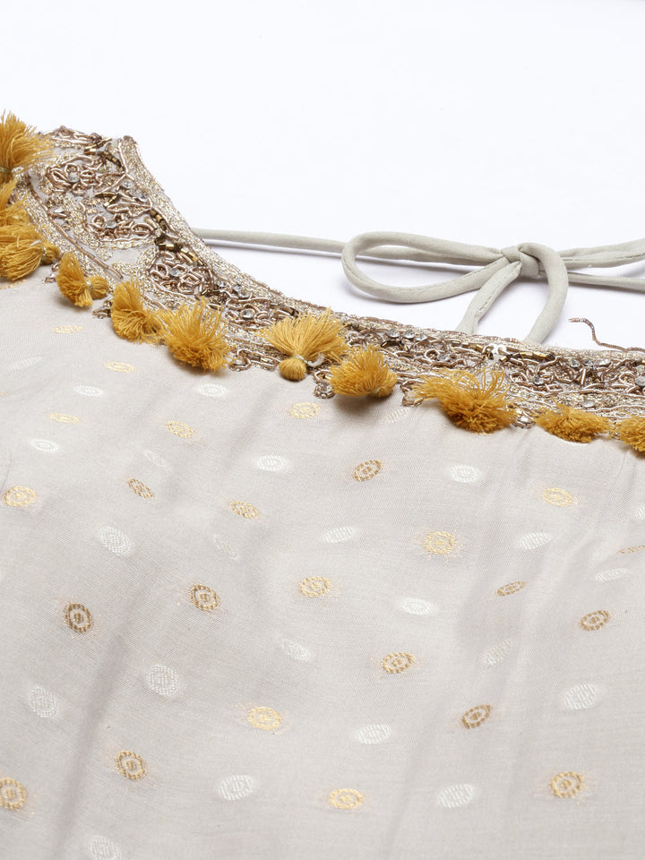 Neerus Grey Chanderi Anarkali suit set - detail view 1