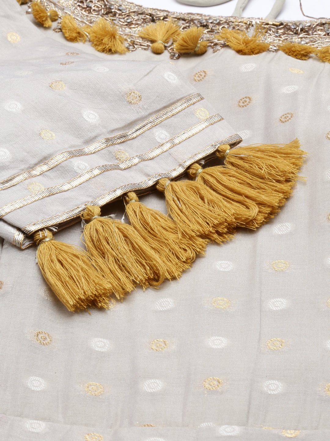 Neerus Grey Chanderi Anarkali suit set - detail view 2