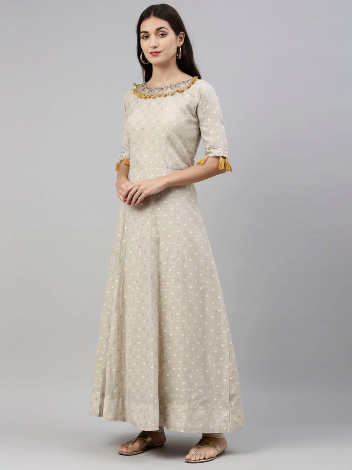 Neerus Grey Chanderi Anarkali suit set - detail view 3