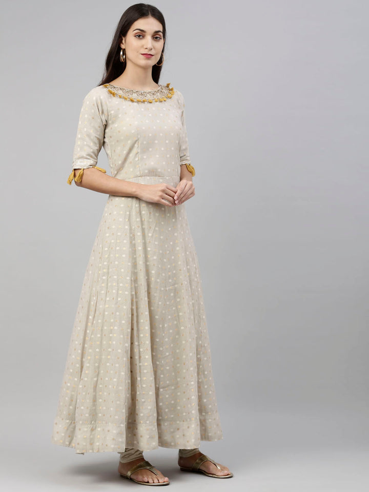 Neerus Grey Chanderi Anarkali suit set - detail view 4