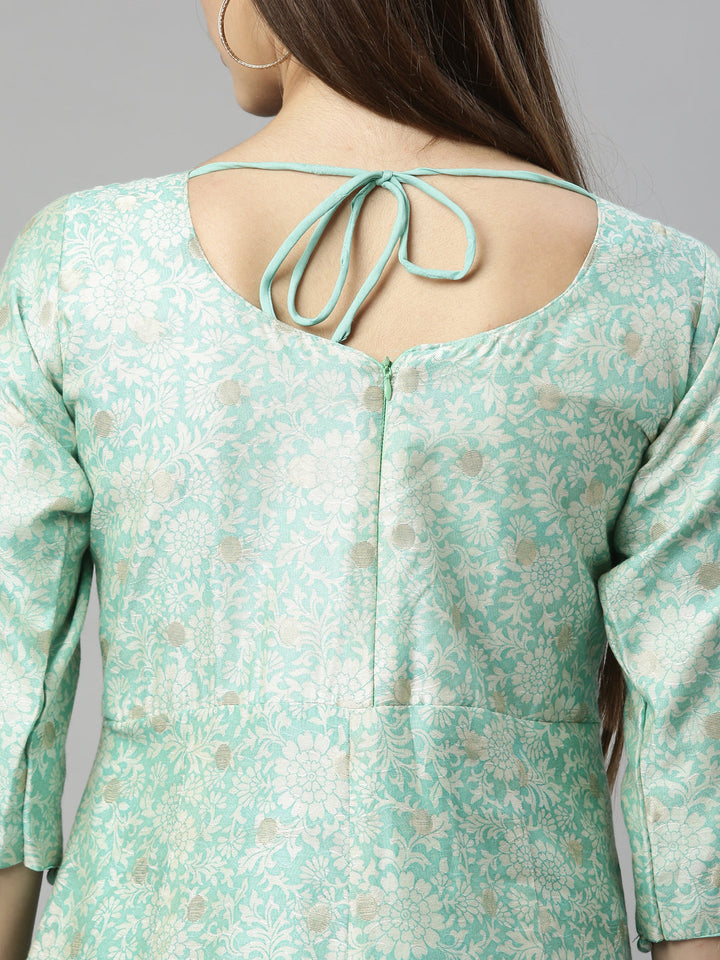 Neerus Green Chanderi Embroidered Anarkali Suit Set - detail view 3