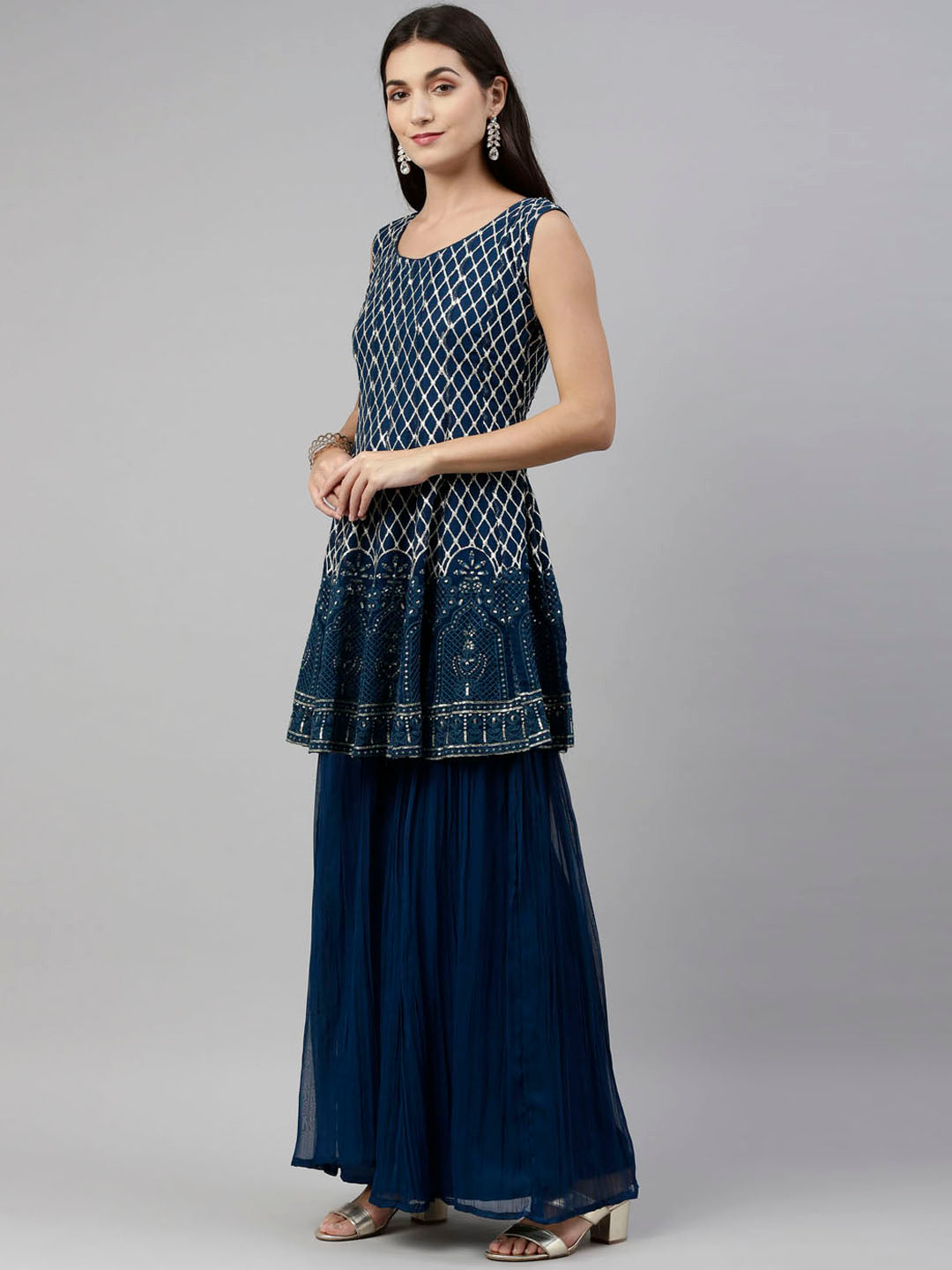 Neerus Blue Georgette Anarkali Suit Set - side view