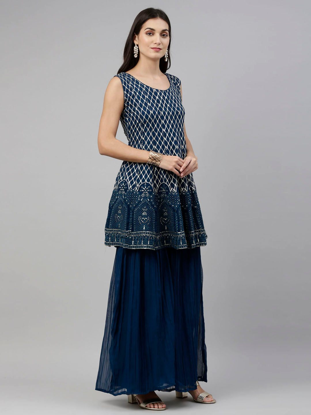 Neerus Blue Georgette Anarkali Suit Set - detail view 1