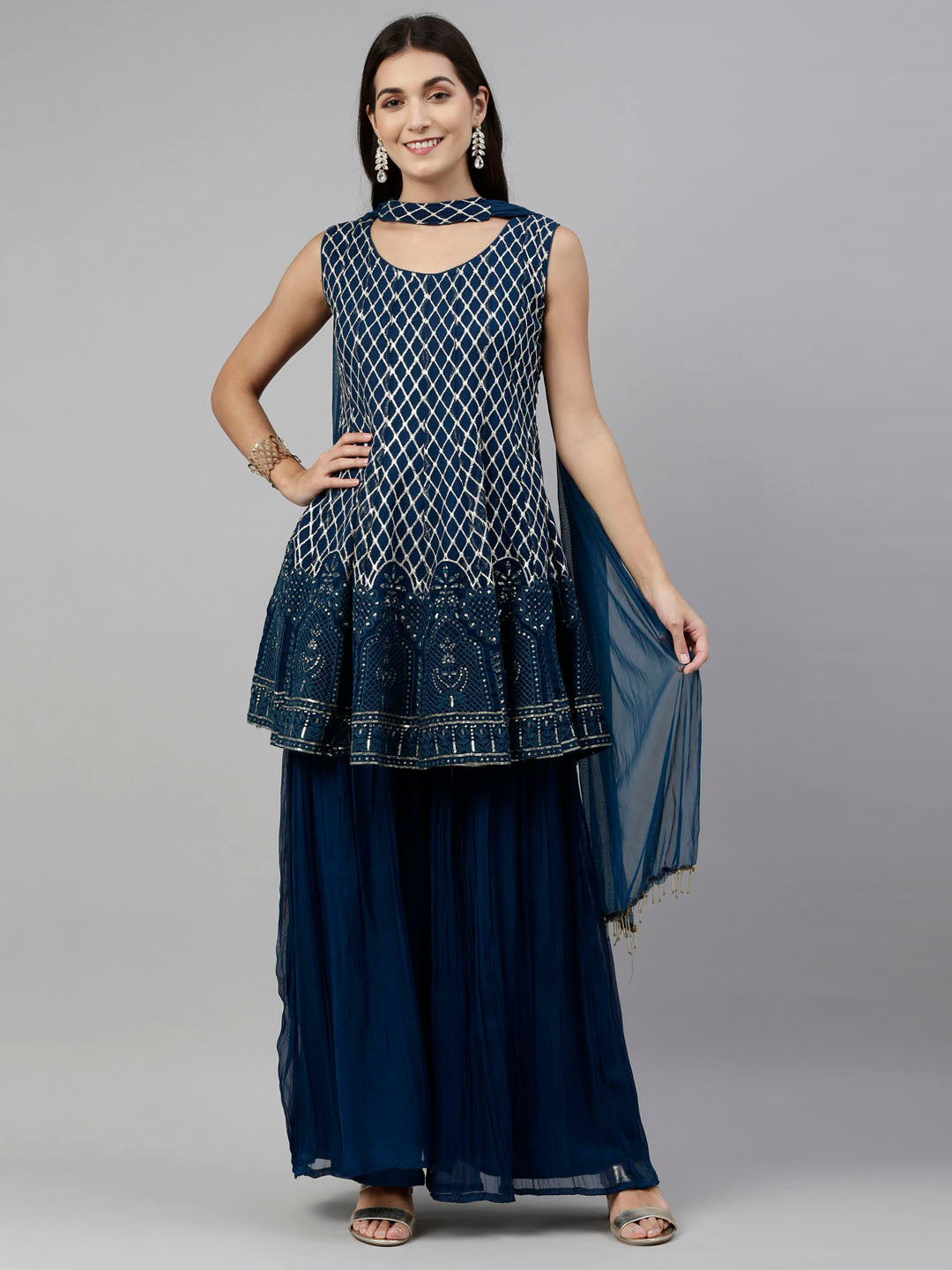 Neerus Blue Georgette Anarkali Suit Set - detail view 3