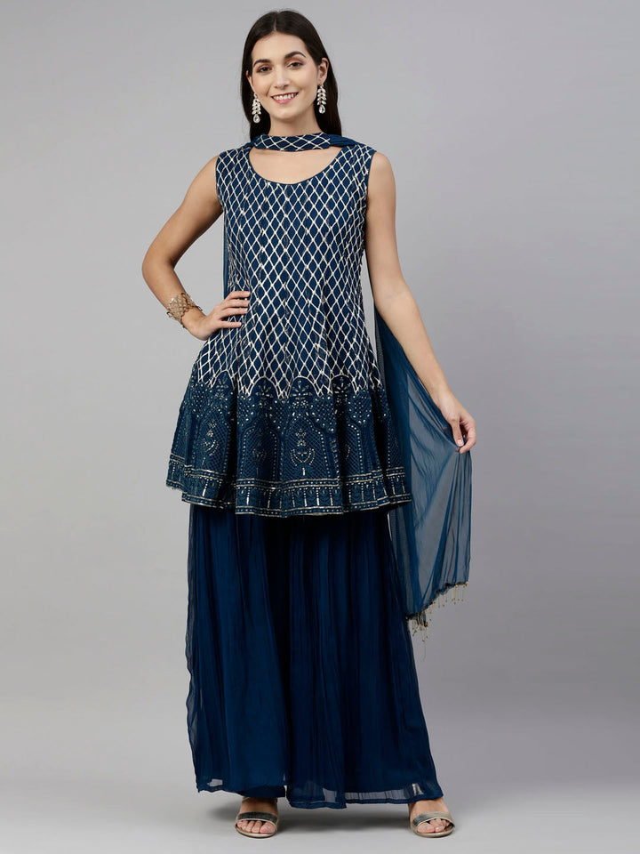 Neerus Blue Georgette Anarkali Suit Set - detail view 3