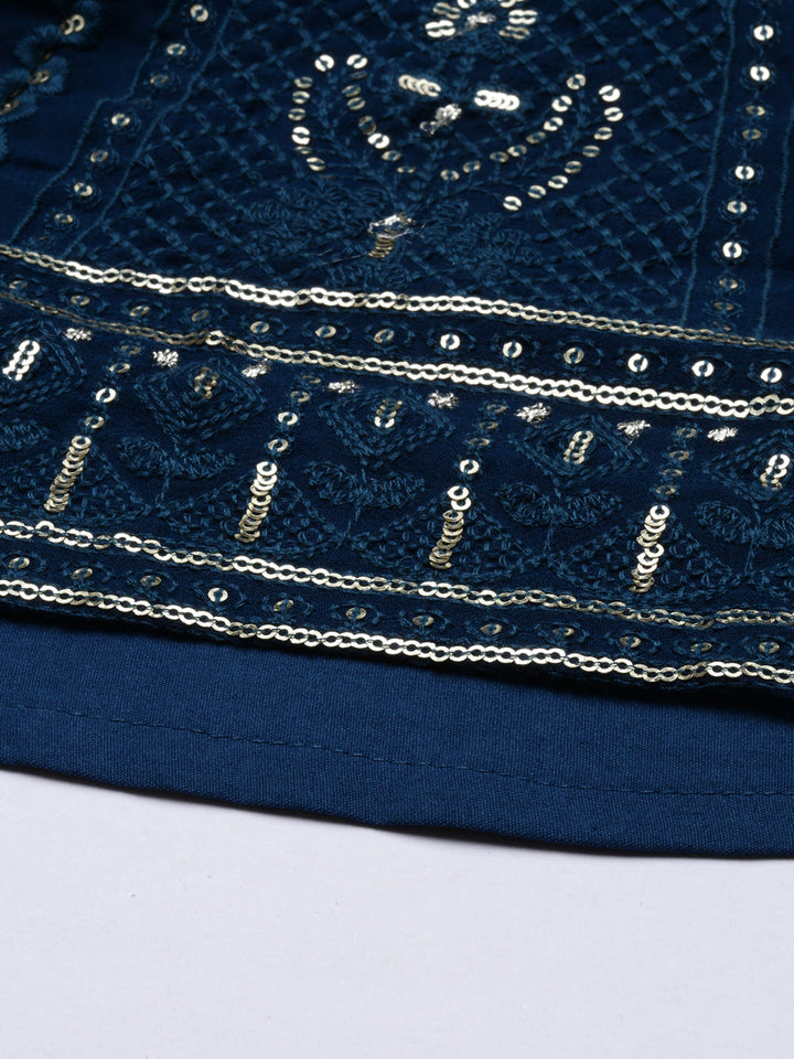 Neerus Blue Georgette Anarkali Suit Set - detail view 6