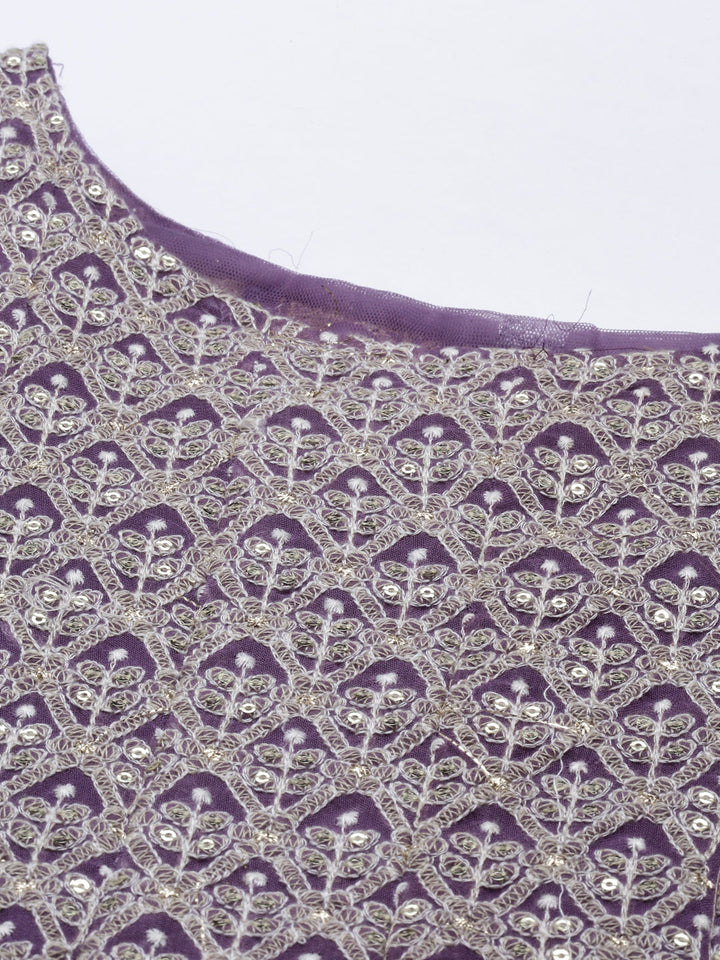 Neerus Purple georgette anarkali suit set - detail view 1