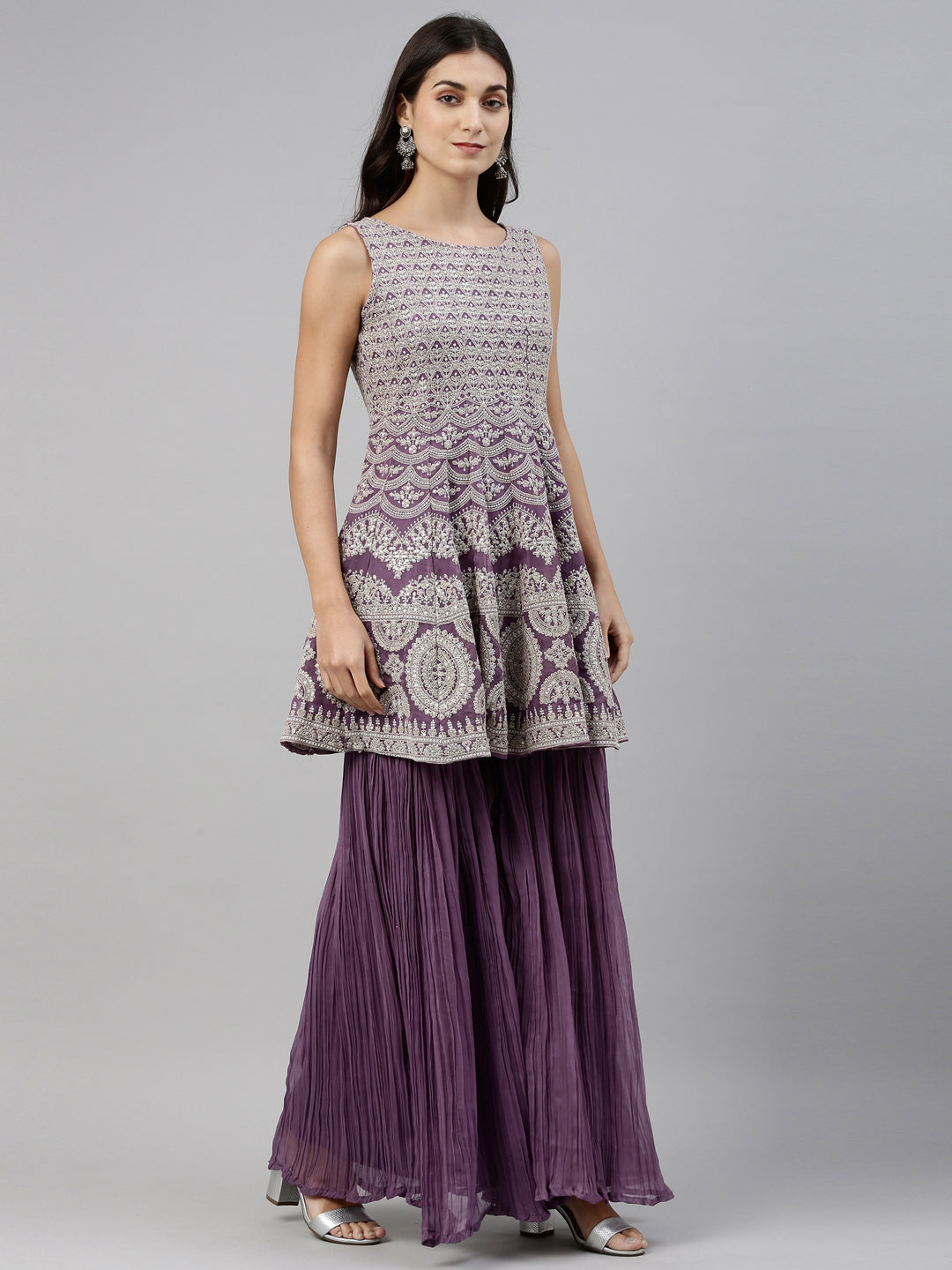 Neerus Purple georgette anarkali suit set - detail view 3
