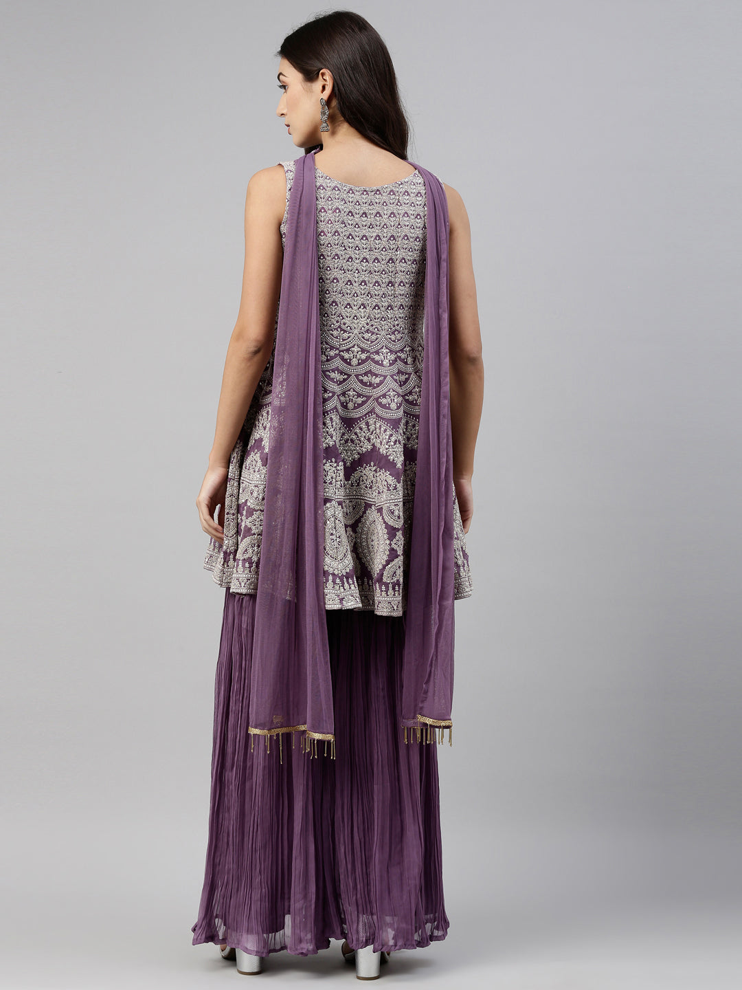 Neerus Purple georgette anarkali suit set - detail view 4