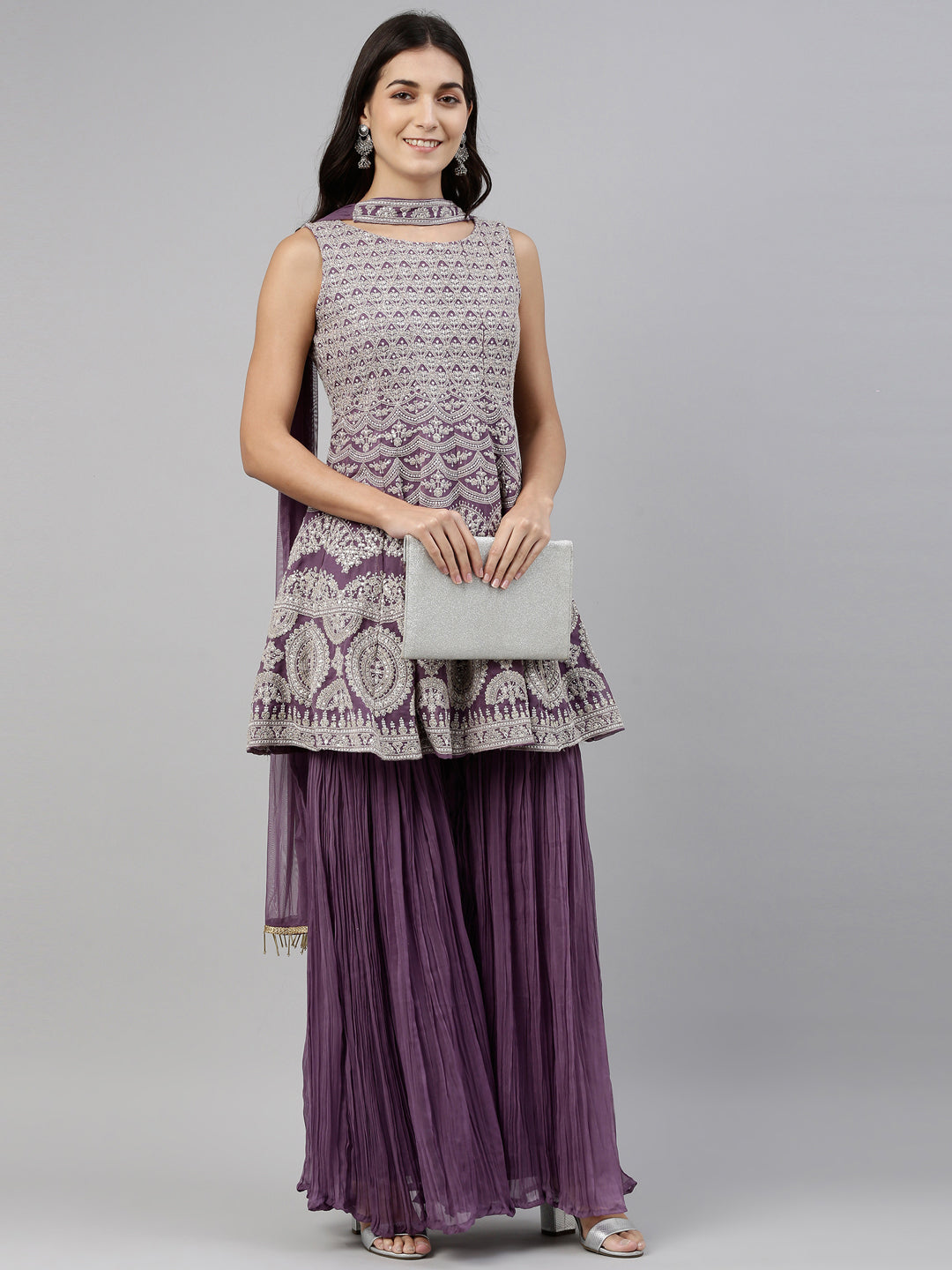 Neerus Purple georgette anarkali suit set - detail view 5