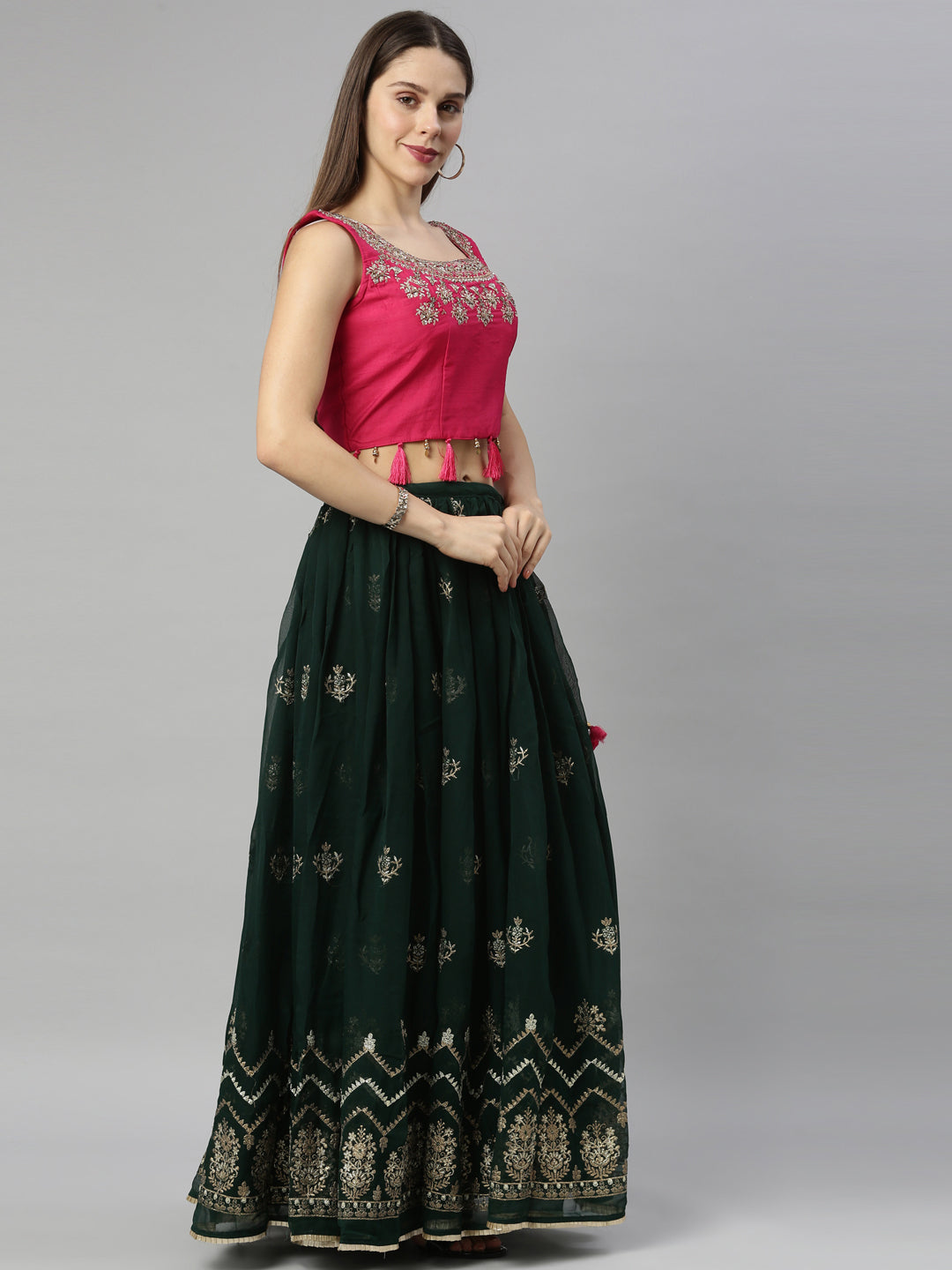 Neerus Green georgette lehenga set - detail view 5