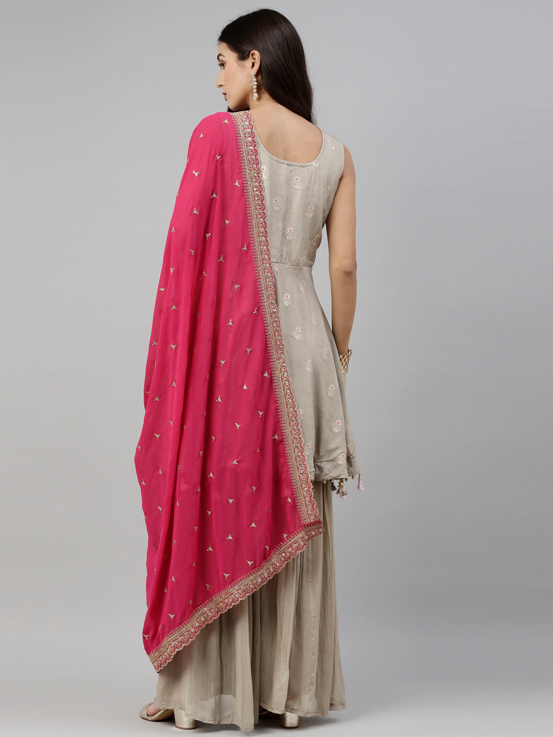 Neerus Grey silk embroidered anarkali suit set - detail view 2