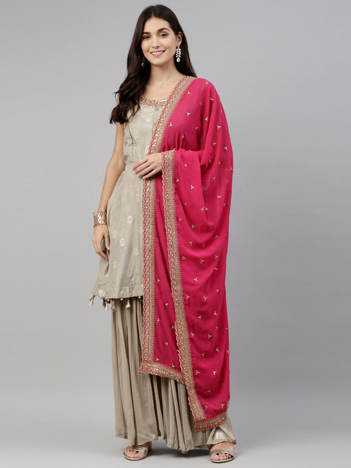 Neerus Grey silk embroidered anarkali suit set - detail view 3