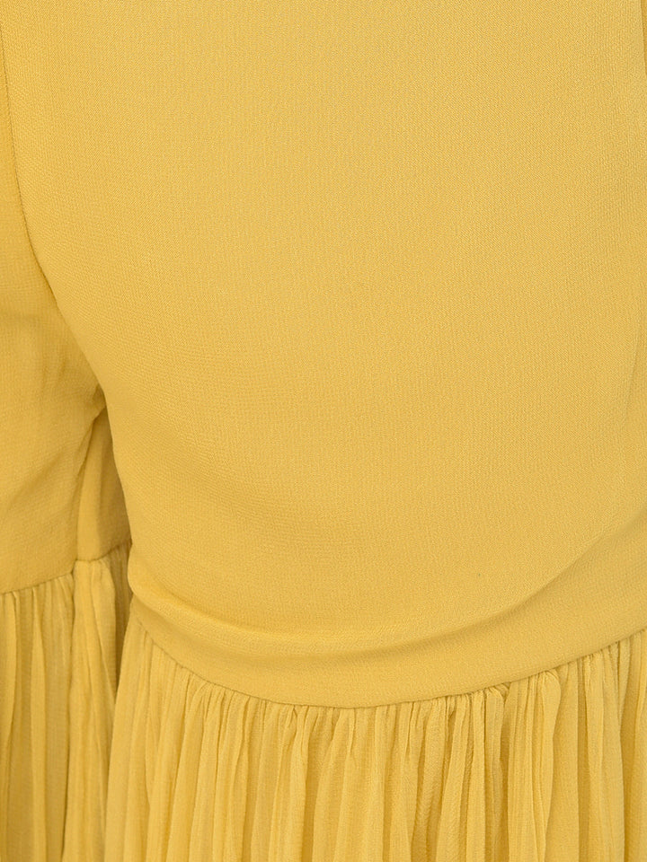 Neerus Yellow georgette embellished kurta set - back view