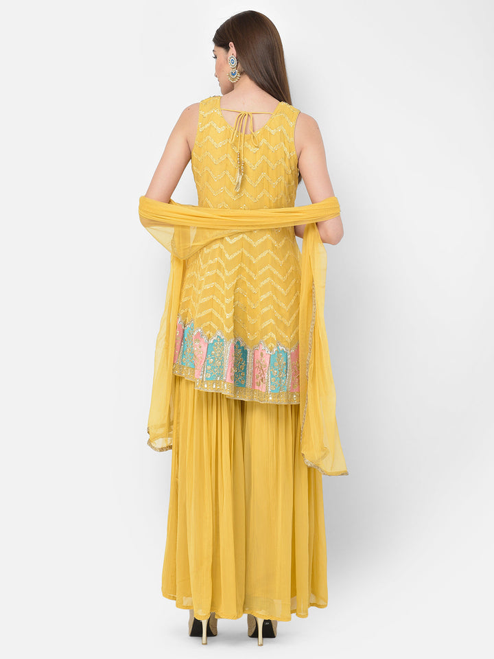 Neerus Yellow georgette embellished kurta set - detail view 3