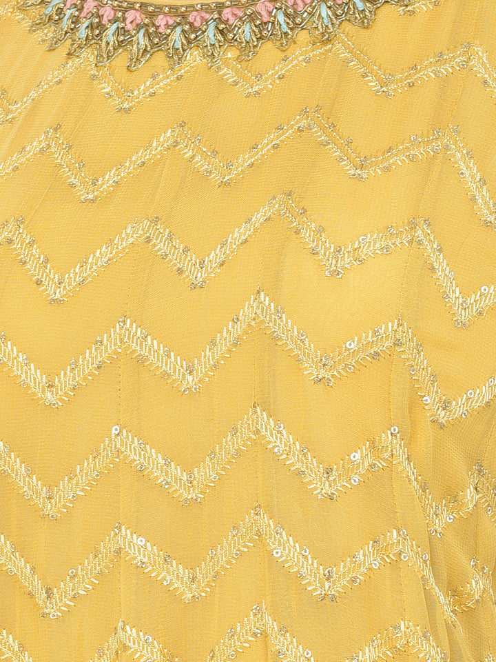 Neerus Yellow georgette embellished kurta set - detail view 4