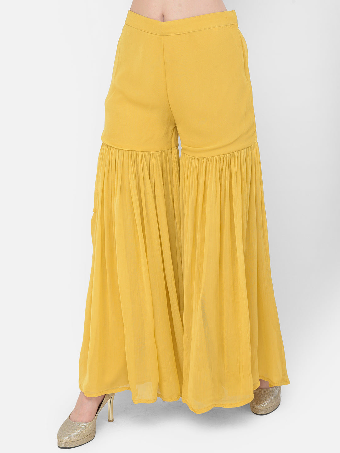 Neerus Yellow georgette embellished kurta set - detail view 6