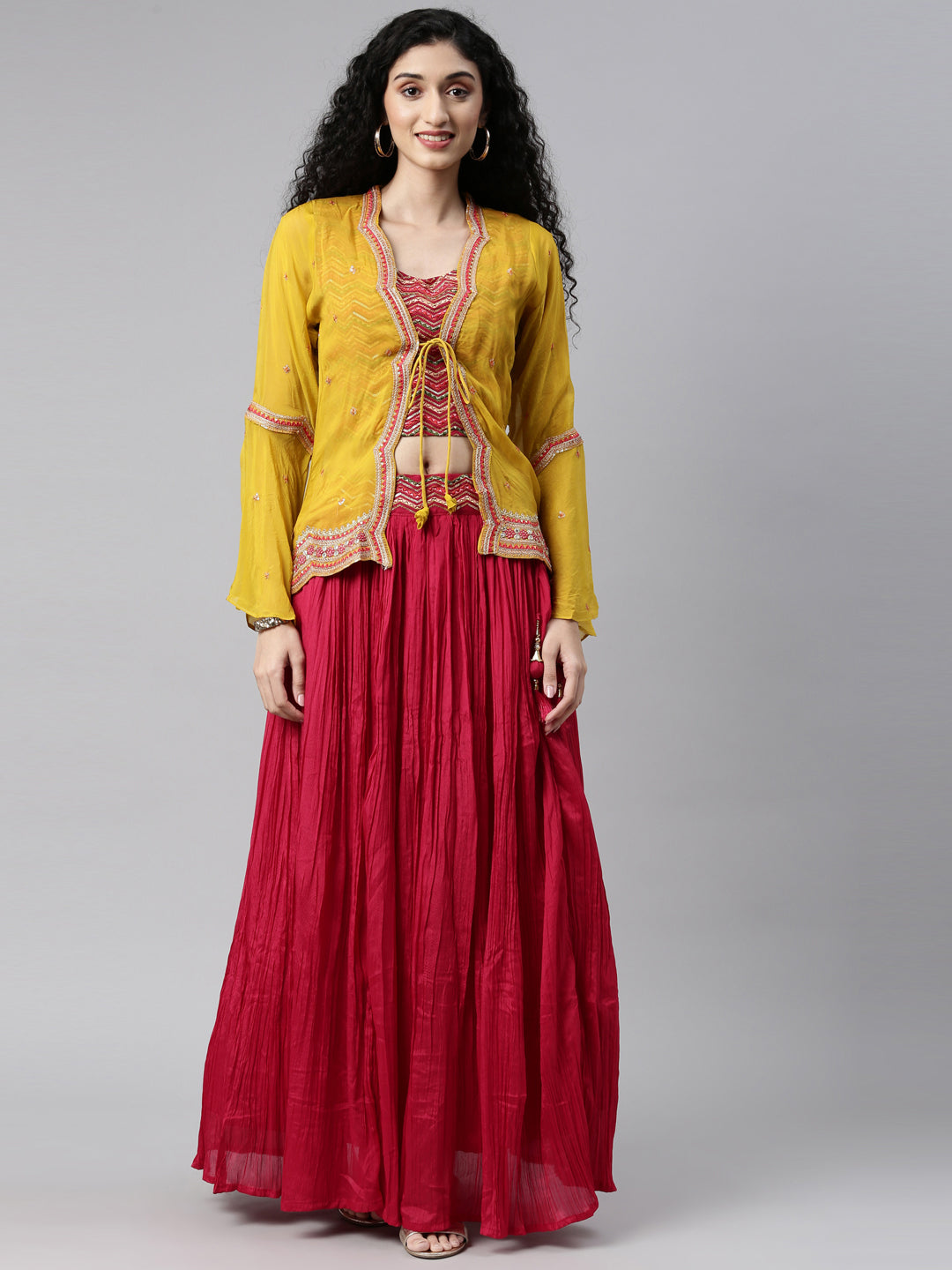 Neerus Pink silk embellished lehenga set - detail view 8