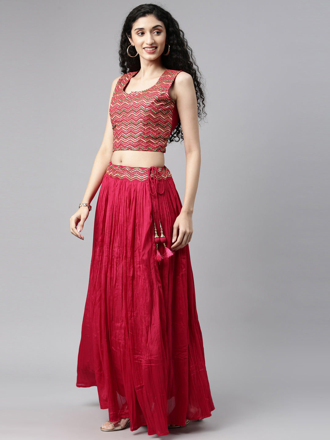 Neerus Pink silk embellished lehenga set - detail view 3