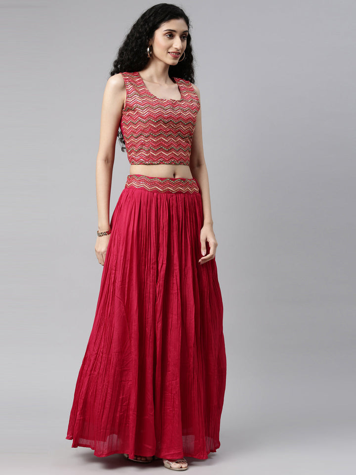 Neerus Pink silk embellished lehenga set - detail view 4