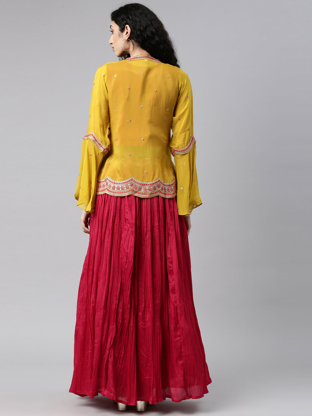 Neerus Pink silk embellished lehenga set - detail view 5