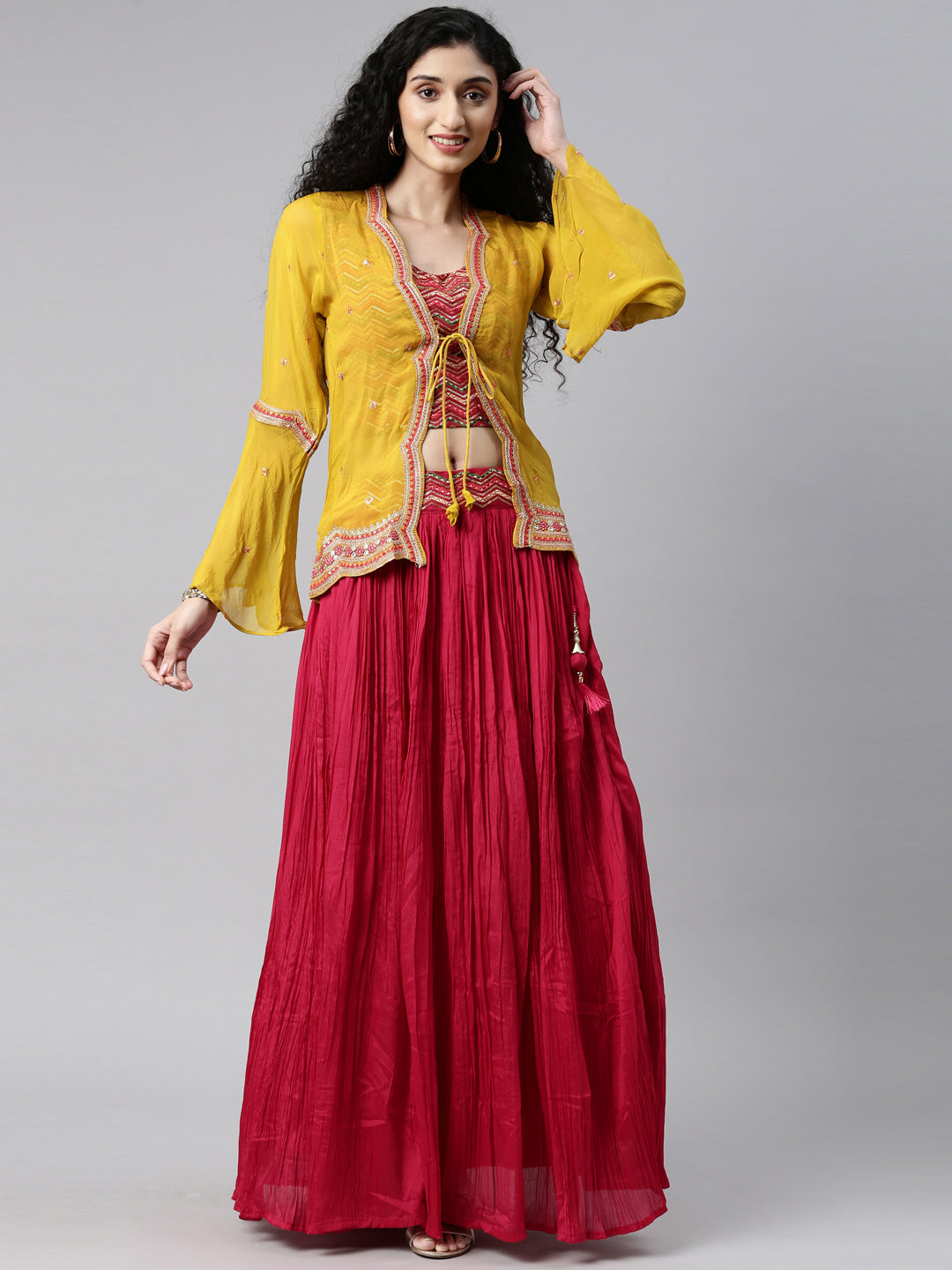 Neerus Pink silk embellished lehenga set - detail view 16