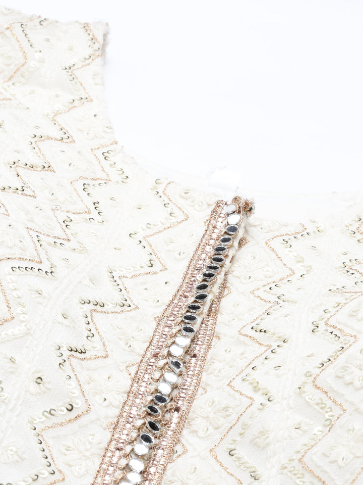 Neerus White georgette embroidered kurta set - back view