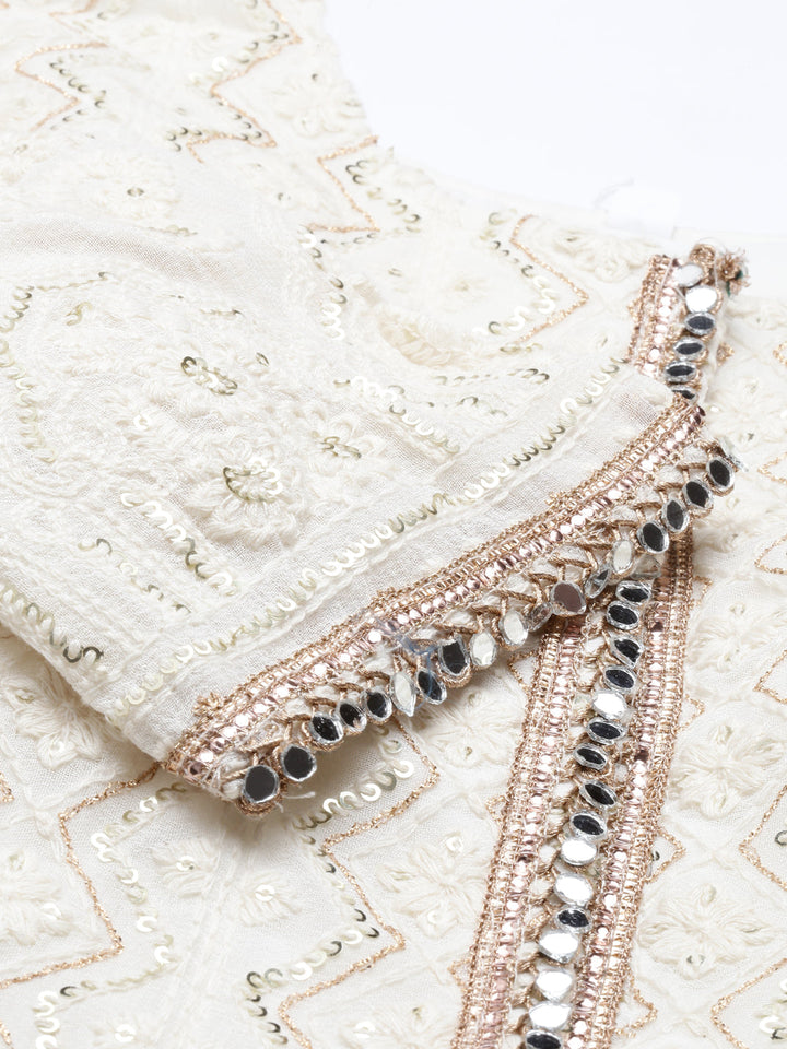 Neerus White georgette embroidered kurta set - side view