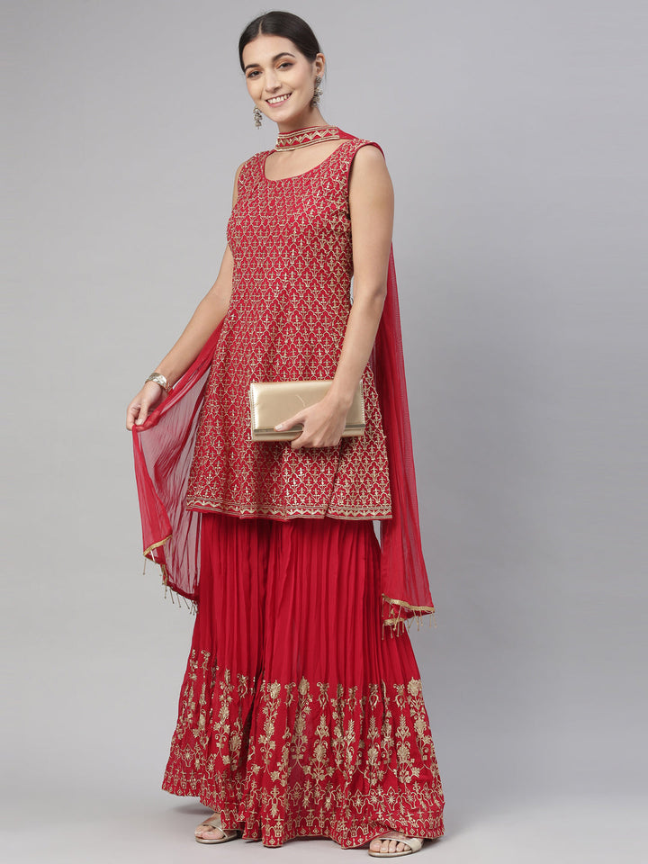 Neerus Pink georgette printed kurta set - detail view 5